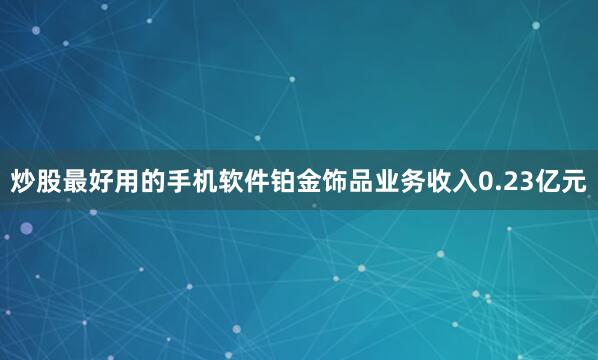 炒股最好用的手机软件铂金饰品业务收入0.23亿元